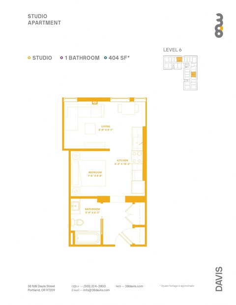 Floor plan for studio, 1 bath, 426 sqft